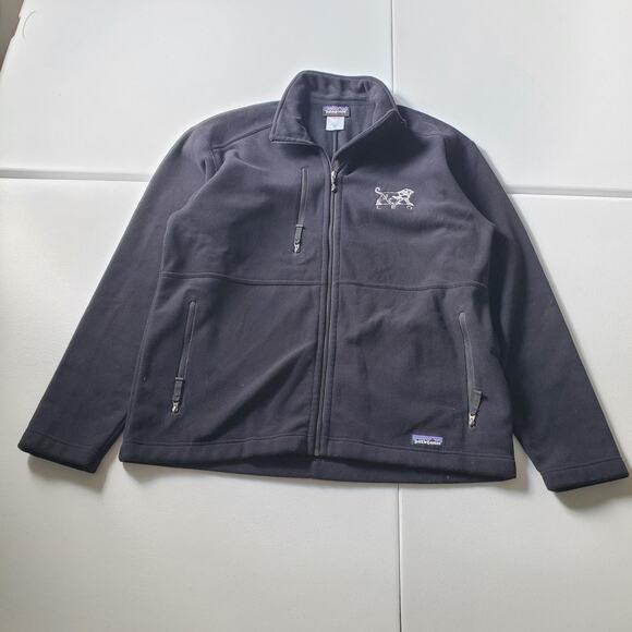 Patagonia Synchilla Jacket Mens Medium Full Zip Fleece Leo Embroidered Black - Picture 1 of 9